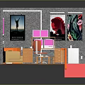 Cartoon Scene Interior With Sofa Table Red Stairs Paintings And Cabinets