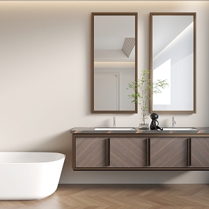 Light Luxury Toilet Bathroom Cabinet Bathtub Mirror Double Wash Basin 3d model