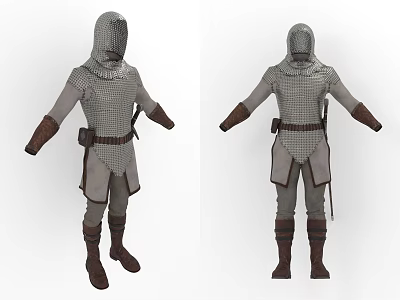 Hooded Chainmail Armor With Leather Parts And Full Body Skirt Design 3d model