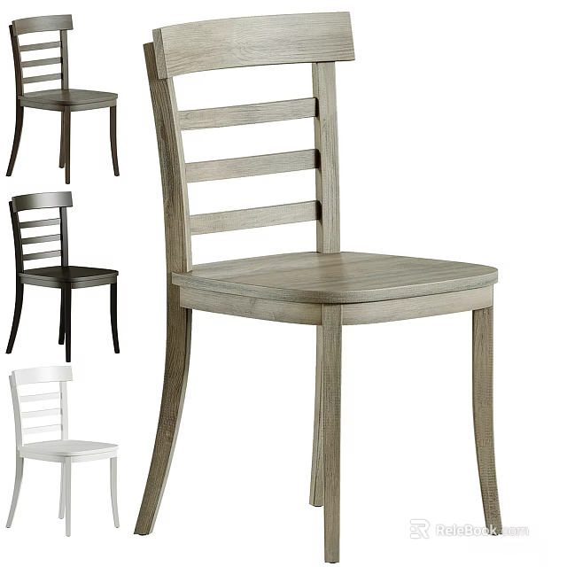 Modern Slat Back Wooden Dining Chairs Available In Black White And Natural Colors 3d model 