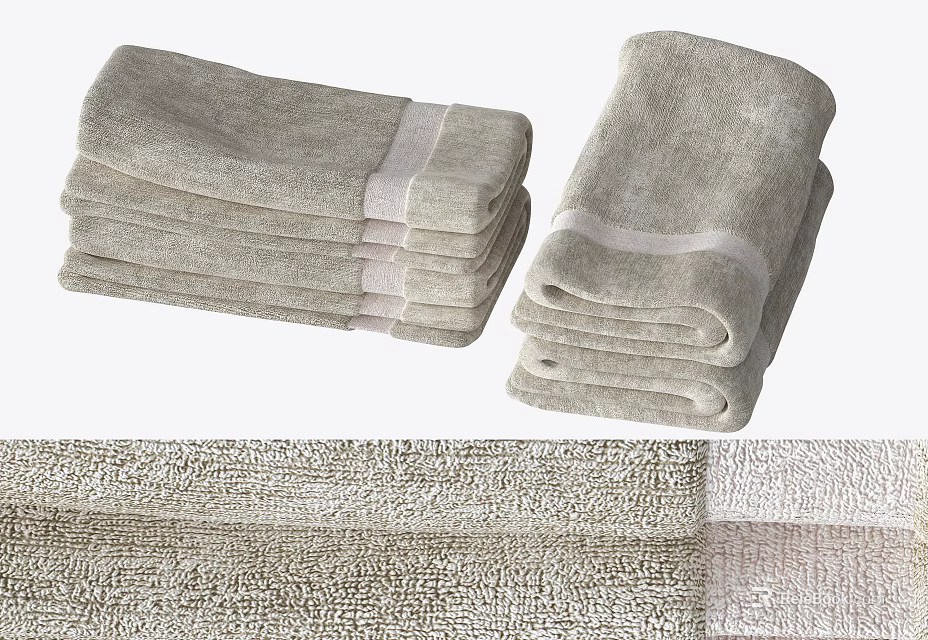 Soft Absorbent Gray Towels Stacked With Detailed Texture For Bathroom Use 3d model 