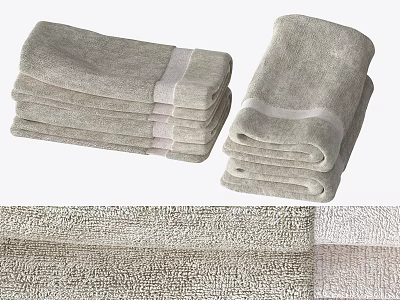 Soft Absorbent Gray Towels Stacked With Detailed Texture For Bathroom Use 3d model