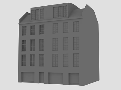 Exterior View Of Gray Multi Story Building With Multiple Windows And Garage Doors 3d model