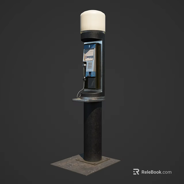 Vintage Public Telephone Booth With Top Light Classic Design And Metal Structure 3d model 