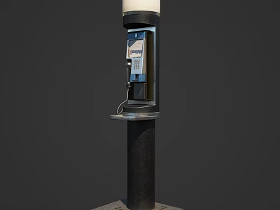 Vintage Public Telephone Booth With Top Light Classic Design And Metal Structure 3d model