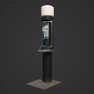 Vintage Public Telephone Booth With Top Light Classic Design And Metal Structure 3d model