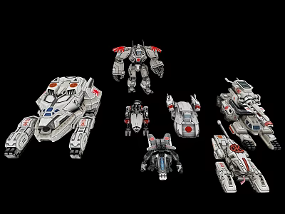 Sci Fi Mechanical Creature Models With White Red Blue Details And Diverse Designs 3d model