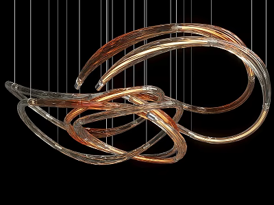 Modern Curved Metallic Chandelier With Gold Copper Hanging Sleek Lines Design 3d model