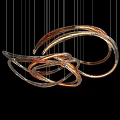Modern Curved Metallic Chandelier With Gold Copper Hanging Sleek Lines Design