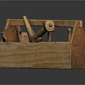 Vintage Wooden Toolbox Containing Assorted Hand Tools And Small Gear 3d model