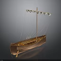 Ancient Wooden Sailing Boat Model With Mast And Ropes On