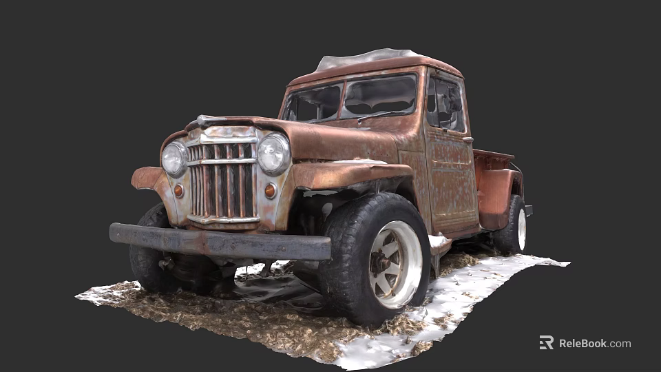 Rusty Vintage Truck With Snow And Dirt Surrounding Classic Vehicle 3d model 