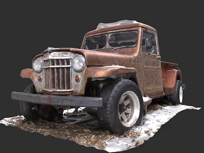 Rusty Vintage Truck With Snow And Dirt Surrounding Classic Vehicle 3d model