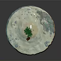 Tropical Circular Island Scene With Blue Water Tree Small Boat Coral Small Plants And Rocks