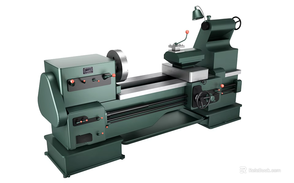 Heavy Duty Industrial Lathe Machine With Green Body Tool Post And Tailstock 3d model 