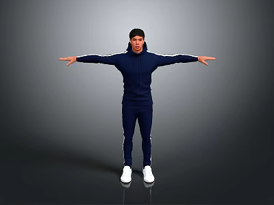 Dark Blue Tracksuit With White Sneakers For Men Standing On Gray Background 3d model