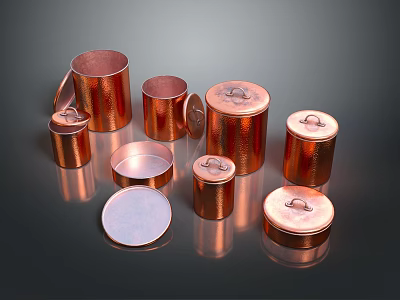 Copper Storage Jars With Lids Various Sizes Metallic Finish Household Items 3d model