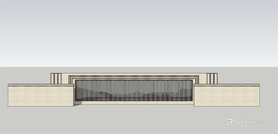 Sleek Modern Feature Wall With Vertical Black Slats And Beige Side Walls 3d model 