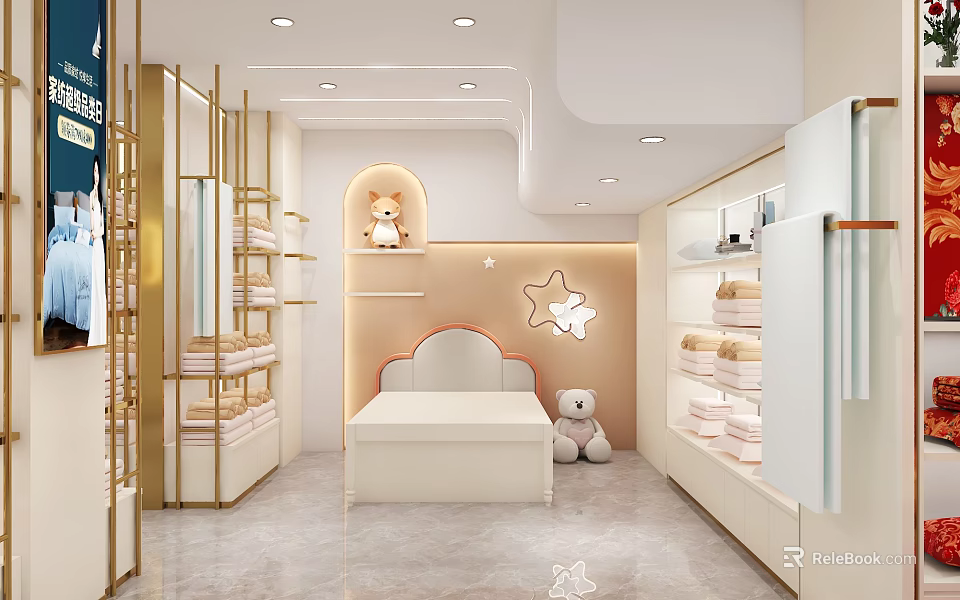 Baby Products Specialty Store Featuring Bed Teddy Bear Shelves Star Decor and Warm Lighting 3d model 