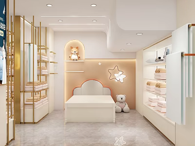 Baby Products Specialty Store Featuring Bed Teddy Bear Shelves Star Decor and Warm Lighting 3d model