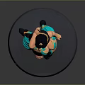 Woman with Long Black Hair in Green Outfit and Veil Dancing 3D Model on Base