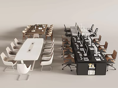 Modern Office Desks In White And Black With Matching Office Chairs For Workspace 3d model