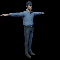Game Movie Character In Blue Shirt And Pants With Cap Arms Outstretched On Black Background