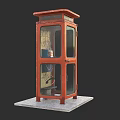 Vintage Red Phone Booth With Glass Doors On Concrete Pedestal Base