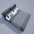 Modern Leather Double Bed With Gray Checkered Quilt And White Gray Pillows