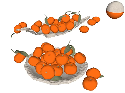 Elegant Decorative Ornament Set With Ceramic Plates Fresh Oranges And Green Leaves 3d model