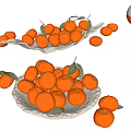 Elegant Decorative Ornament Set With Ceramic Plates Fresh Oranges And Green Leaves