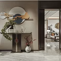 Modern Chinese Dining and Living Room Interior Design With Wooden Furniture And Decorative Paintings