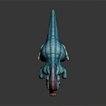 Vibrant Blue Fantasy Creature Character With Purple Red Horned Head And 3D Render Design