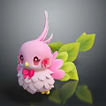 Cute Pink Bird Game Character With Big Eyes Petal Wings And Green Leaves