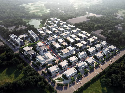 Aerial View Of Modern Industrial Factory Area With Neatly Arranged Buildings Greenery And Roads 3d model