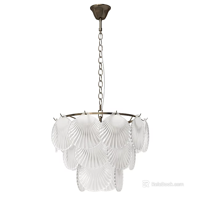 Modern White Scalloped Glass Chandelier With Metal Chain Hanging Lighting Fixture 3d model 