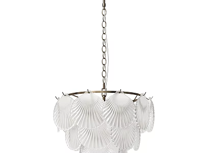 Modern White Scalloped Glass Chandelier With Metal Chain Hanging Lighting Fixture 3d model