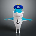 Cartoon Shark Character With Pirate Hat And Anchor Design Standing With Outstretched Arms