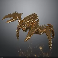 Golden Spiked Mythical Creature With Detailed Mechanical Design And Shiny Texture
