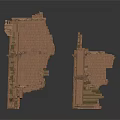 Broken Red Brick Wall Scene Components With Damaged Edges And Ruined Structures