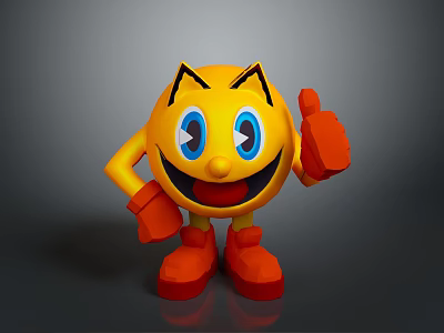 Yellow Cartoon Household Item With Smiling Face Blue Eyes Red Gloves Shoes And Thumbs Up 3d model