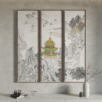 New Chinese Landscape Painting Hanging Painting Decorative Painting 3d model