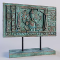 Turquoise Ganesha Carved Decorative Plaque With Intricate Border And Metal Stand Base