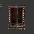 Elegant Wooden Storage Cabinet With Double Door Carved Detailing And Metal Handles