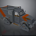 Gray Tracked Truck With Red Stripes Number 53 And Worn Details