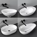 White Modern Ceramic Vessel Wash Basin with Black Wall Mounted Faucet in Gray Bathroom