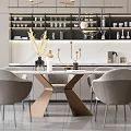 Elegant Modern Restaurant Interior With Dining Table Chairs Pendant Lights And Decorative Cabinets 3d model