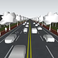 Road Infrastructure With Multi Lane Layout Lane Markings Street Lamps Bicycle Lane And Trees