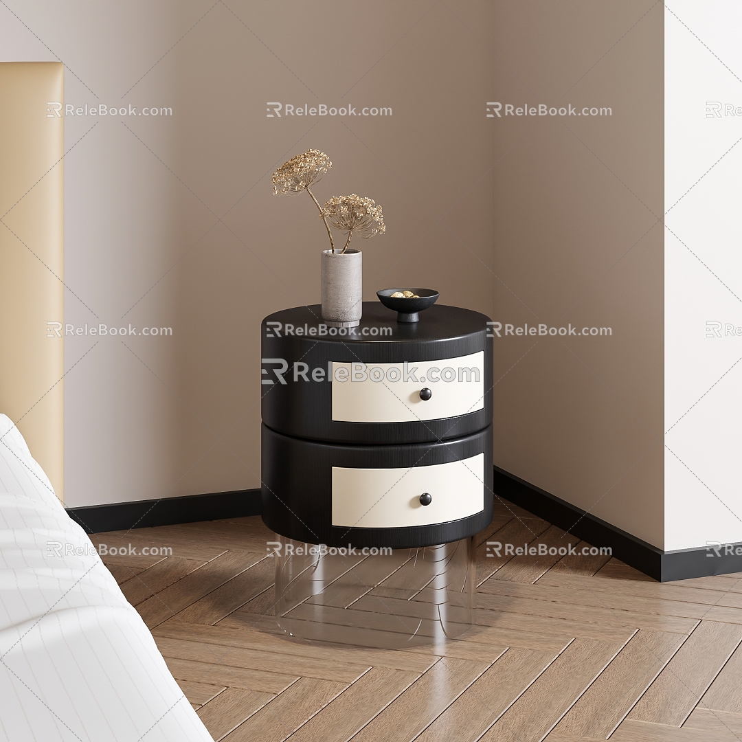 Cream wind bedside table cabinet ornaments 3d model