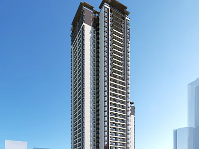 High Rise Modern Residential Building With Clear Blue Sky And Adjacent Structures 3d model
